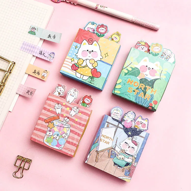 Cute Cartoon cat 6 Folding laser Sticky Notes Memo Pad Diary Stationary Flakes Scrapbook Decorative kawaii N Times Sticky