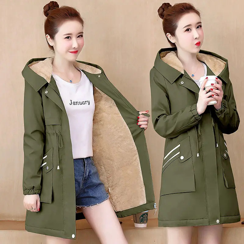 Winter Jacket Women\'s Cotton Padded Coat 2023 Add Velvet Thick Hooded Lady Windbreaker Large Size Female Long Parka Outwear 182