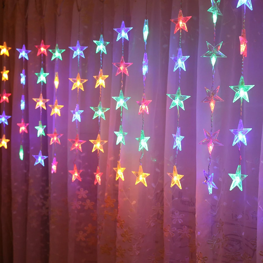 2.5M 10X5LED Full Star ghiacciolo natale LED String Light Party Wedding Light Romantic Star Curtain Fairy String Light