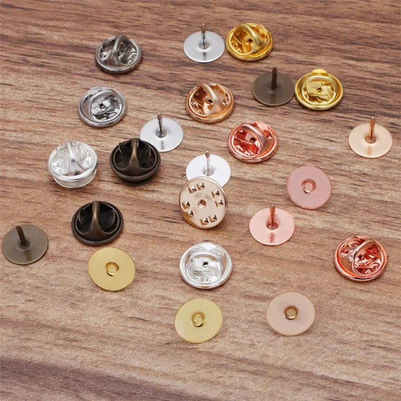 50pcs brooch settings Pin Black Butterfly Rubber Pin Clutch Keepers Silver Tie Tacks Blank Pins for DIY Brooch Jewelry Making