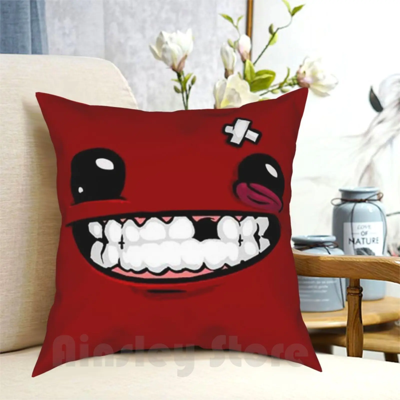 Supermeatboylogo Pillow Case Printed Home Soft DIY Pillow cover Super Meat Boy Logo Game Cool Hot New Fresh Red Sexy Smile