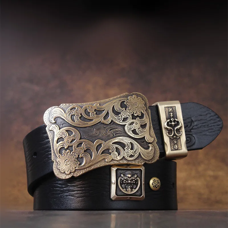 

Original Design Genuine Leather Strap Male Belts For Men Women Cowhide Vintage Copper Buckle Belt National Style