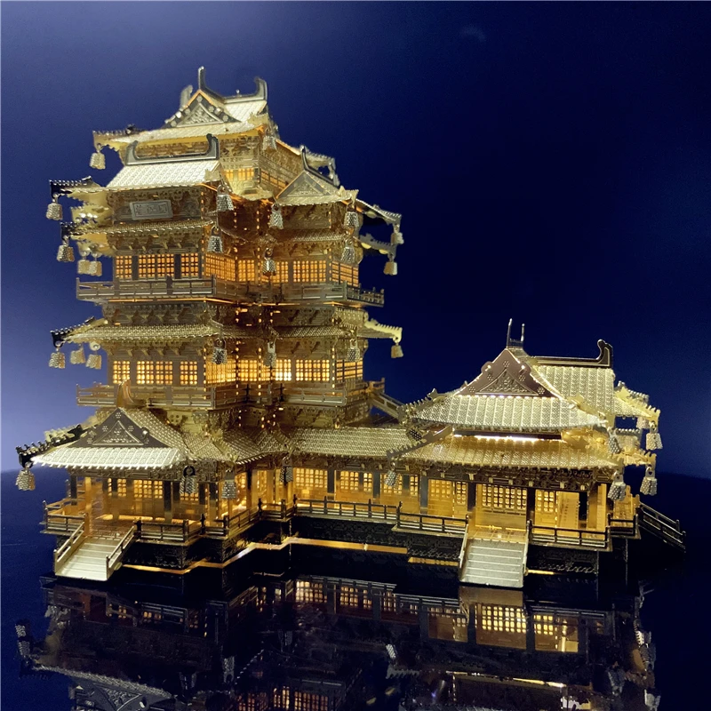 Metal Ocean Ancient Chinese Architecture 3D metal puzzle YueJiang Tower Diy Laser Cutting Assemble Model Jigsaw Toys for adult