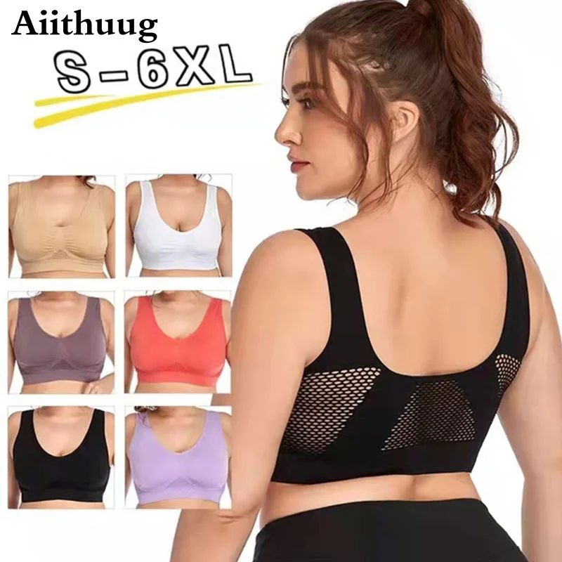 Aiithuug 6XL Racerback Sports Bra for Women - Comfortable Sleep Bra Seamless Workout Yoga Bra Plus Size Breathable Mesh Workout