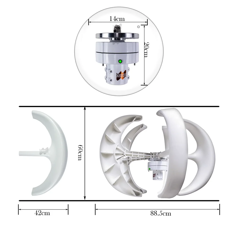 Imagem -02 - Permanente Maglev Gerador de Turbina Eólica Lanterna de Energia Moinho de Vento Eixo Vertical Controlador Mppt 400w 12v 24v