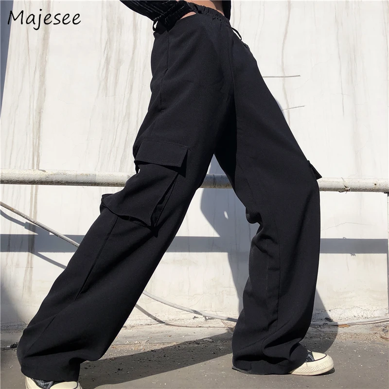 Sweatpants Women Pants Harajuku Black Solid All Match Womens High Waist Full Length Hip Hop Females Pockets Simple Hot Sale Chic