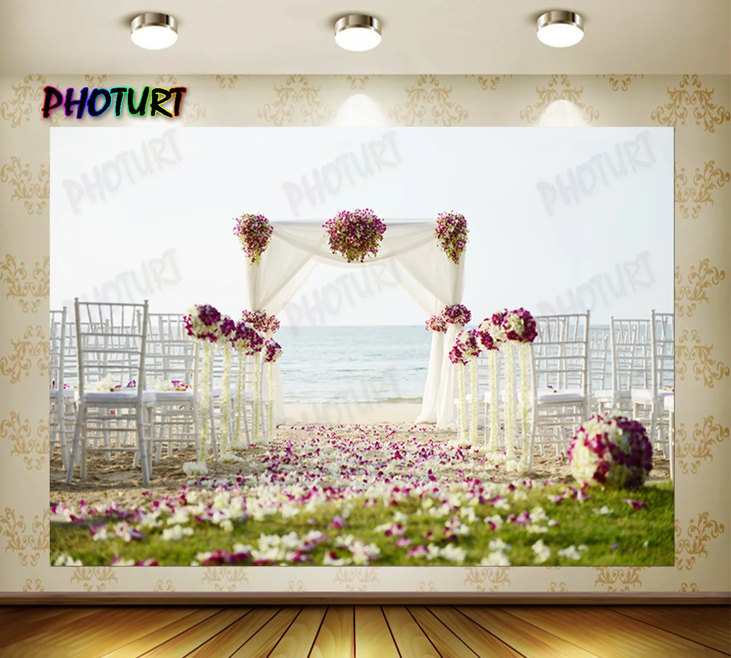 PHOTURT Flower Basket Backdrop Wedding Decoration Photography Banner Purple Floral Vinyl Photo Background Red Carpet Props