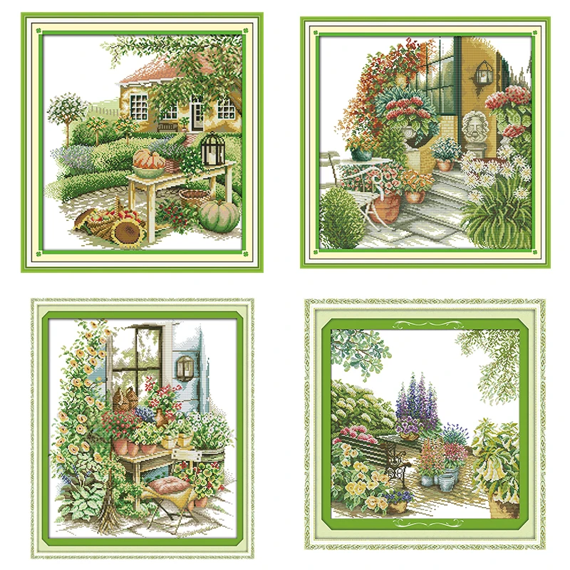 Garden courtyard Scenery Cross stitch kit DIY 11CT14CT stamping and counting embroidery set Printed canvas needlework Home decor