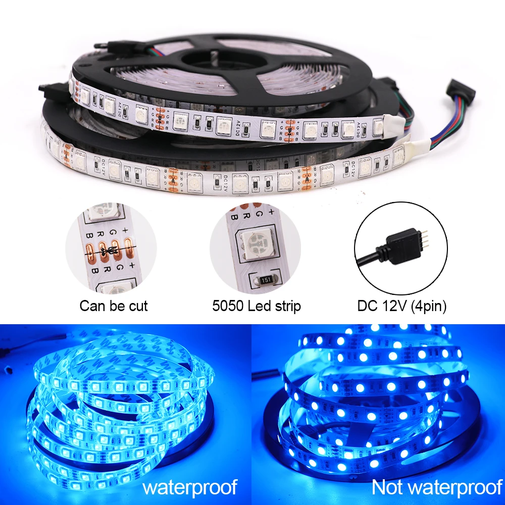 1-10M listwy RGB LED Light wodoodporna 12V 5050 60 leds/m elastyczna taśma LED + zasilacz + muzyka Bluetooth Controller