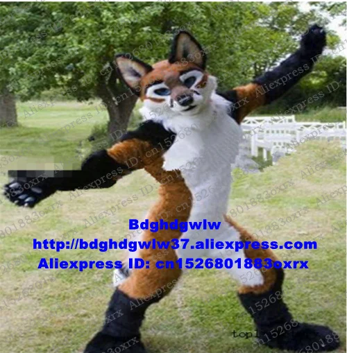 Long Fur Furry Brown Fox Wolf Husky Dog Fursuit Mascot Costume Adult Character Suit Cultural Festival Social Performance zx3025