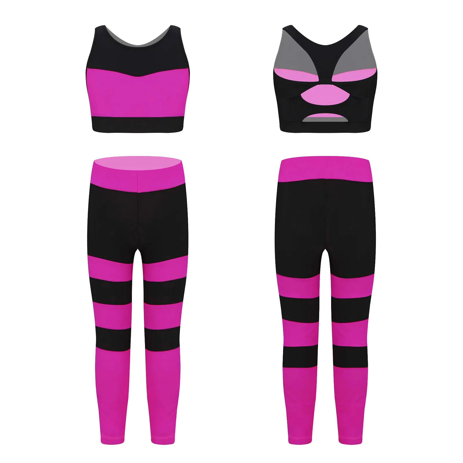 

Kids Girls Clothes Sport Suit Workout Gymnastics Outfits Sports Vest Crop Top With Leggings Set Tracksuit For Dance Gym Exercise