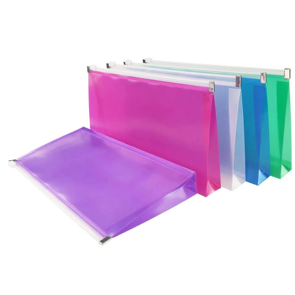 Buste di plastica con cerniera da 5 pezzi buste di colori assortiti da 5x10 pollici cartella per ricevute coupon banconote adesivi a matita per denaro contante