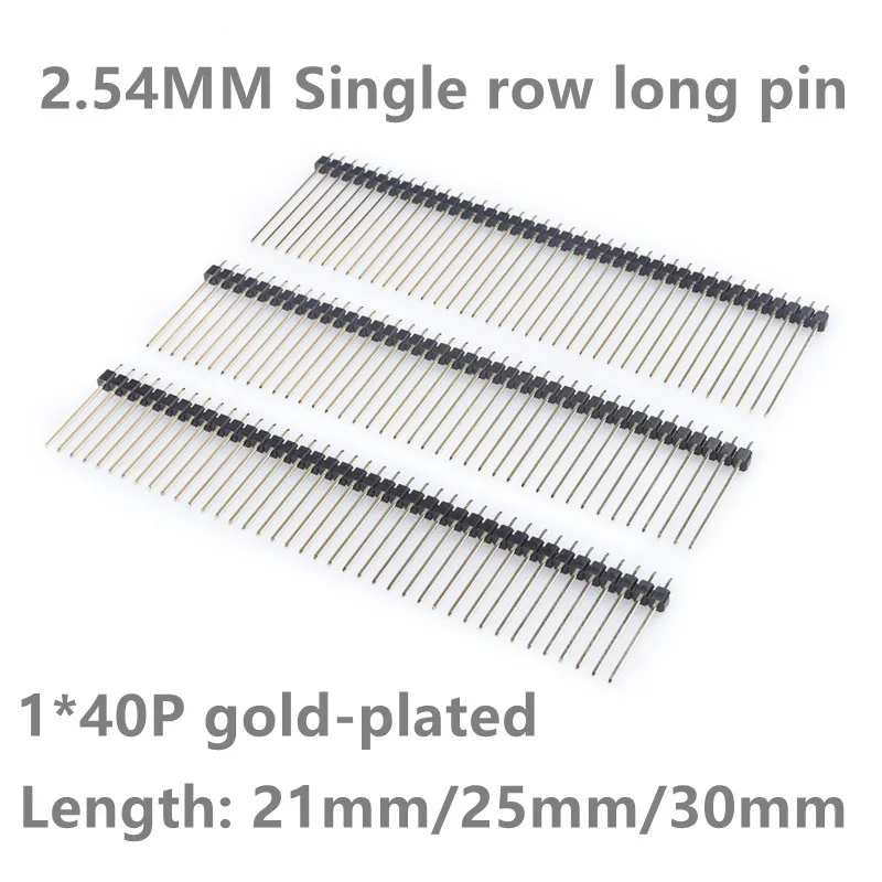 10PCS single-row gold-plated male header 1x40P 2.54mm high and long easily broken header needle length 21 25 30mm