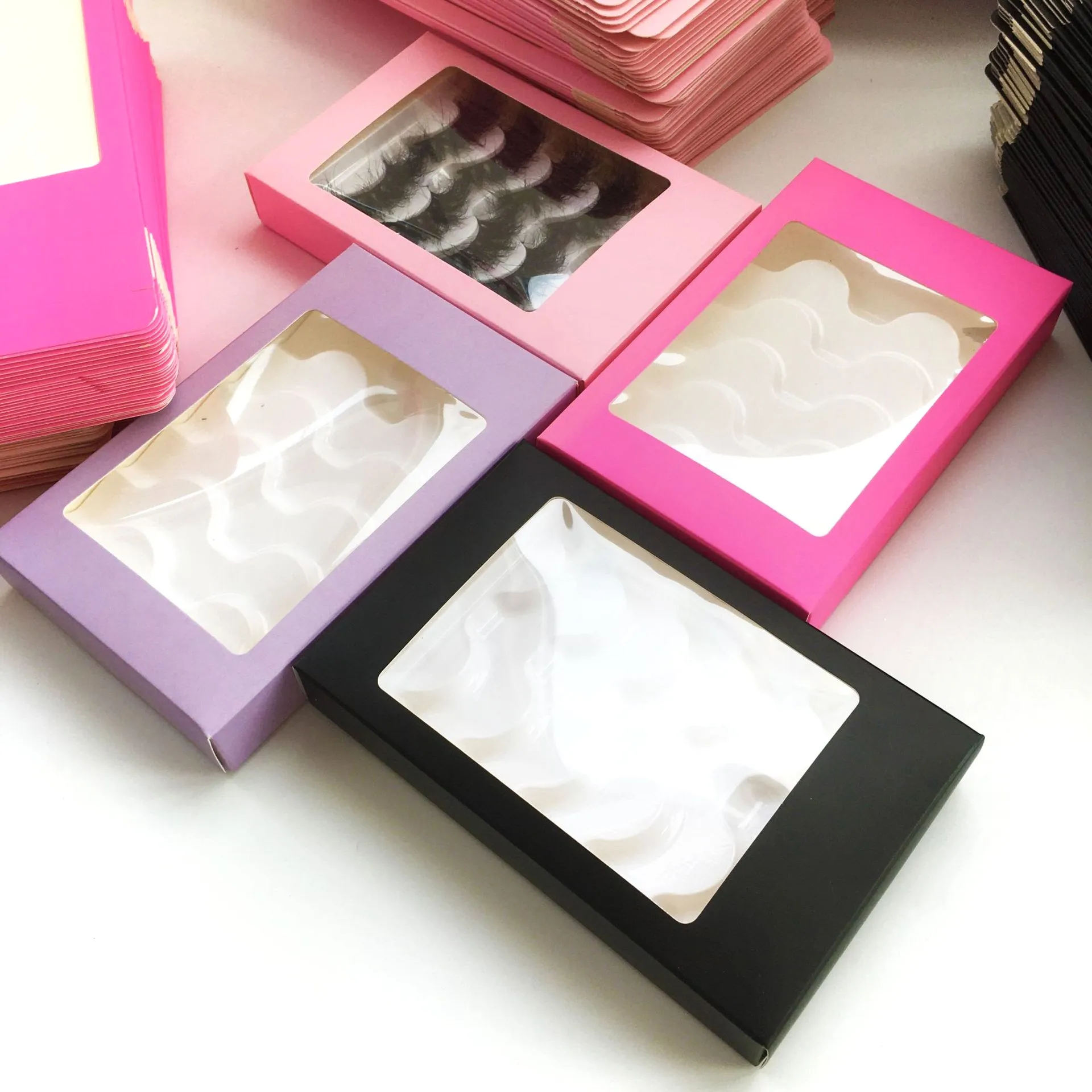 10/20/30/40/50pcs/lot 5pairs empty lashes box  pink marble soft paper eyelashes packaging provide print logo