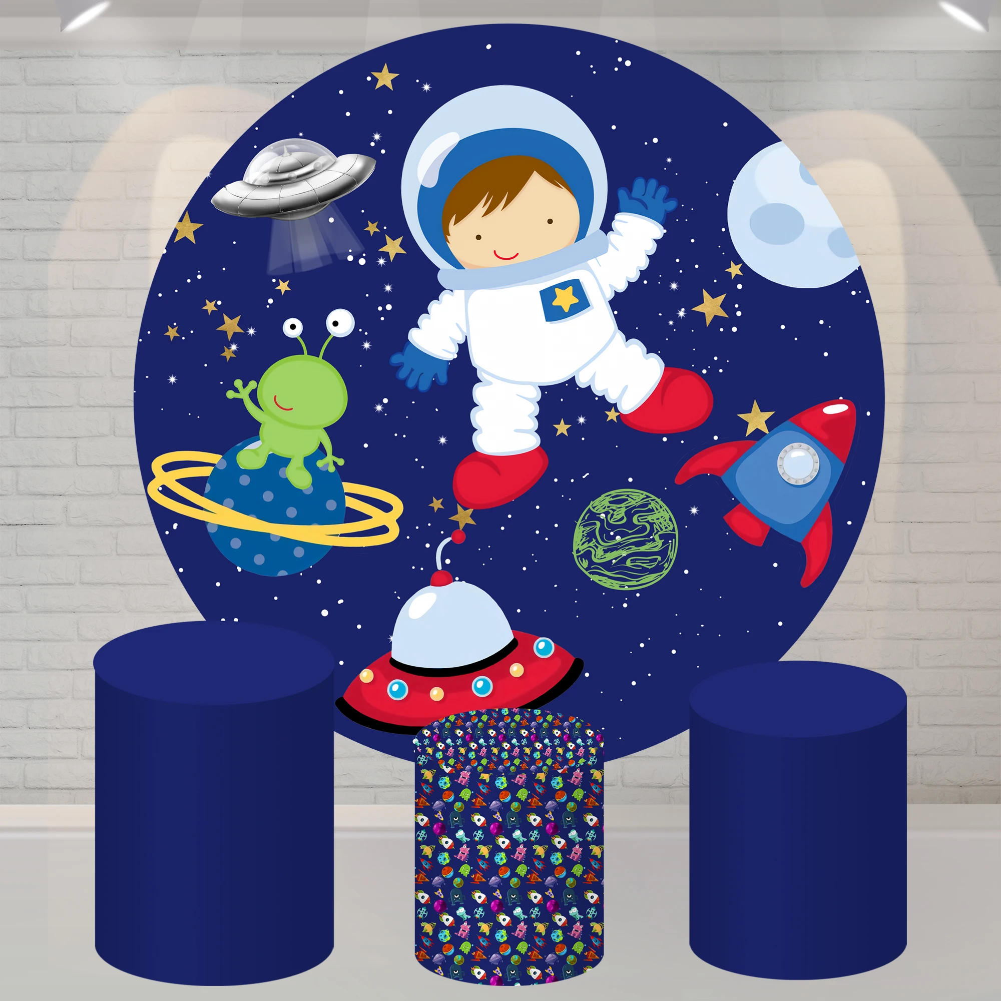 Space Astronaut Rocket Birthday Round Fabric Backdrop Banners Photography Newborn 1 year Background Boy Birthday Party Decor