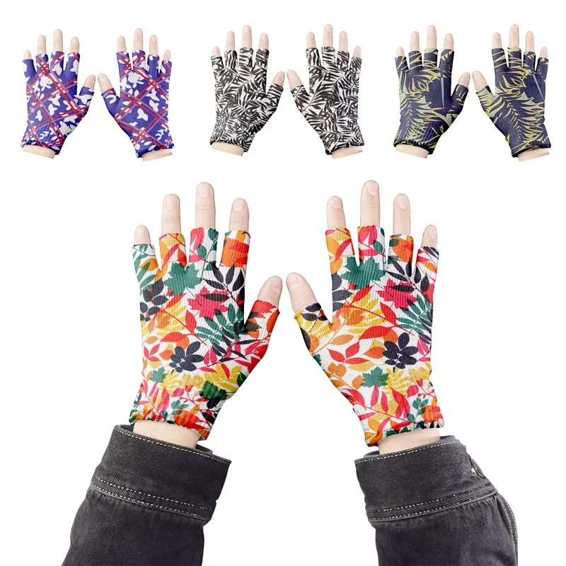 New Fashion Pattern Knitted Fingerless Gloves Autumn Outdoor Stretch Elastic Half Finger Cycling Gloves Winter Workout Gloves