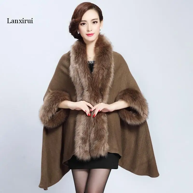 

New Fashion Spring Women Purple Faux Fur Coat Poncho Cape Outerwear Feminino Casaquinho Cardigan Shawl Cloak 5 Colours