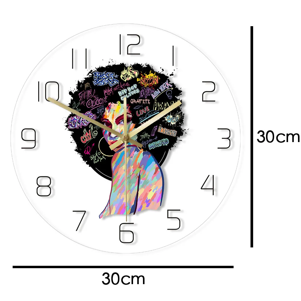 American African Woman Face Wall Clock with LED Backlight Remote Control Sleepy Lamp Multi Colors Quiet Sweep Watch Duvar Saati