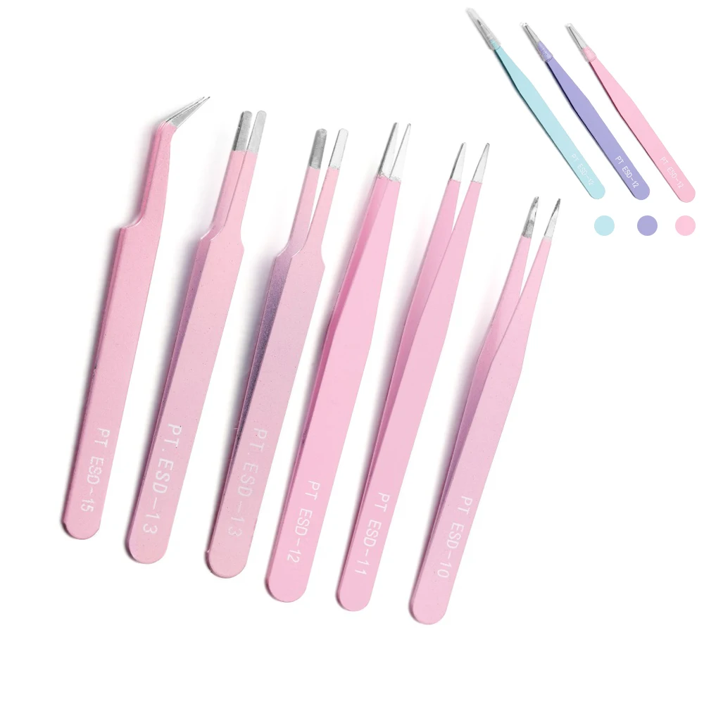 6 Styles Colorful Anti-Static Tweezers UV Epoxy Tools For DIY Bracelet Earring Jewelry Making Finding Eyebrow Tweezer