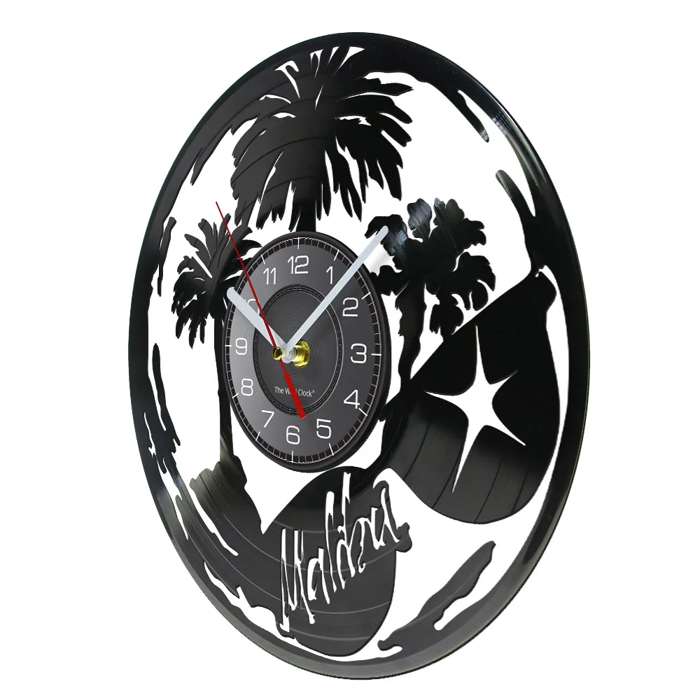 Palm Tree Malibu Rural Vacation Beach Art Vinyl LP Record Wall Clock California Coastal Home Decor Vinyl Disk Crafts Watches