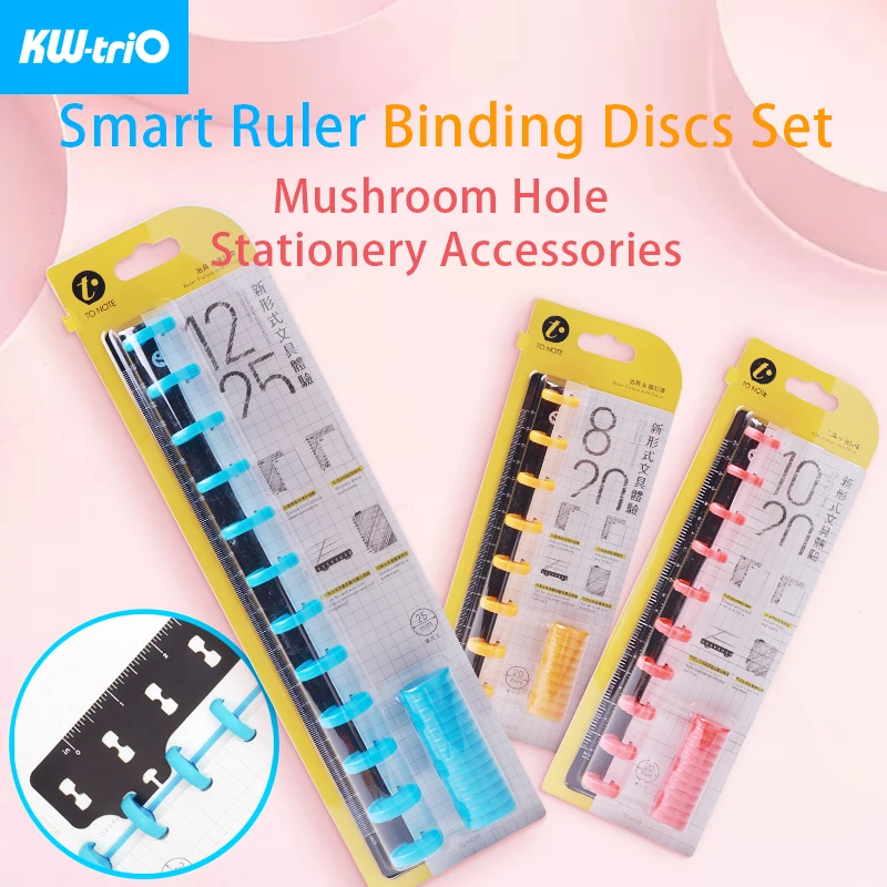 KW-triO 1Set Ruler Binding Discs Mushroom Hole Ruler Fixture Bookmark Ruler Planner Ring Convenient Binding Notebook Disc Binder