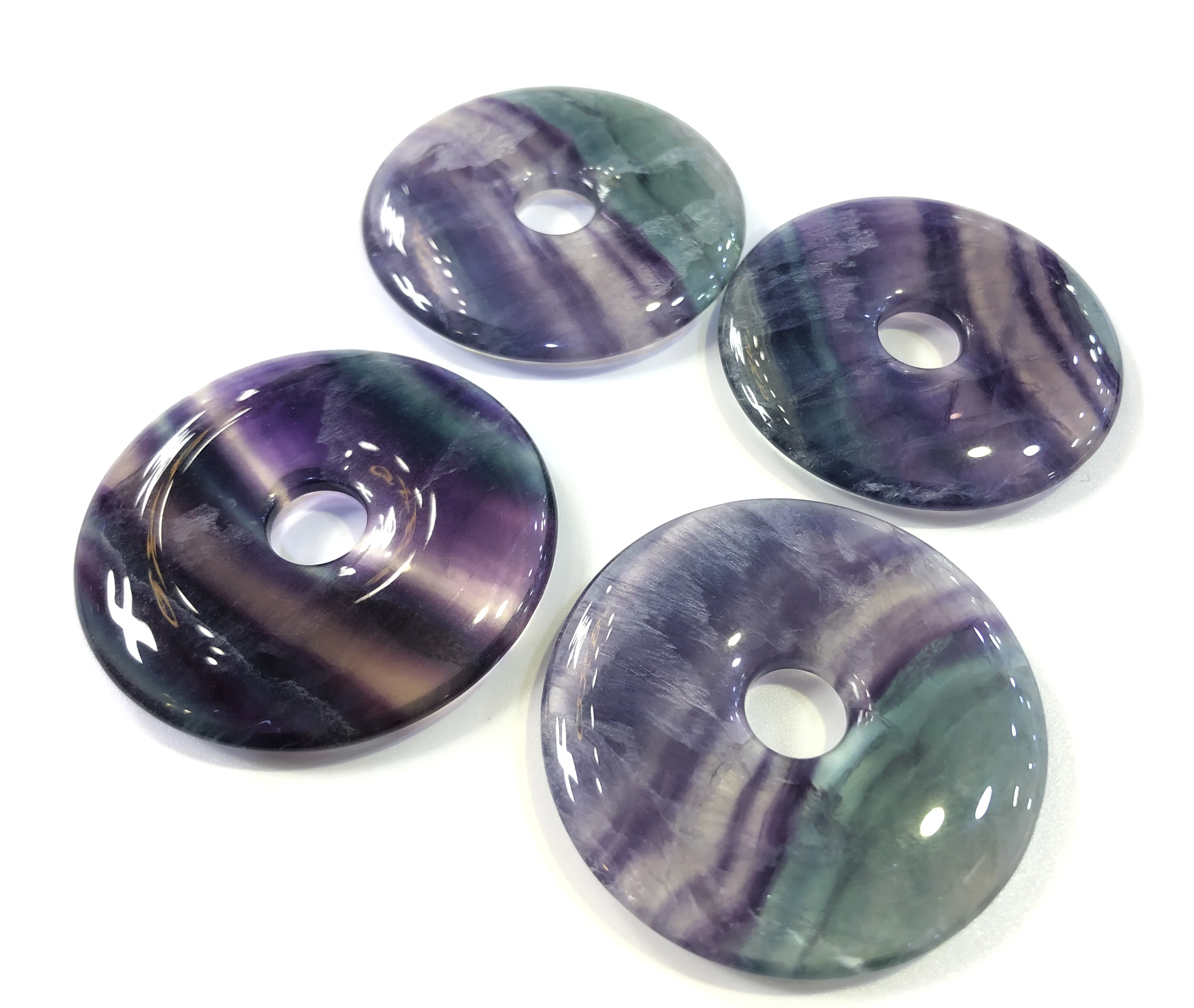 50mm Fluorite Donuts Natural Colorful Stones Big Hole Pendant Necklace Fashion Jewelry 1PC Round Shape