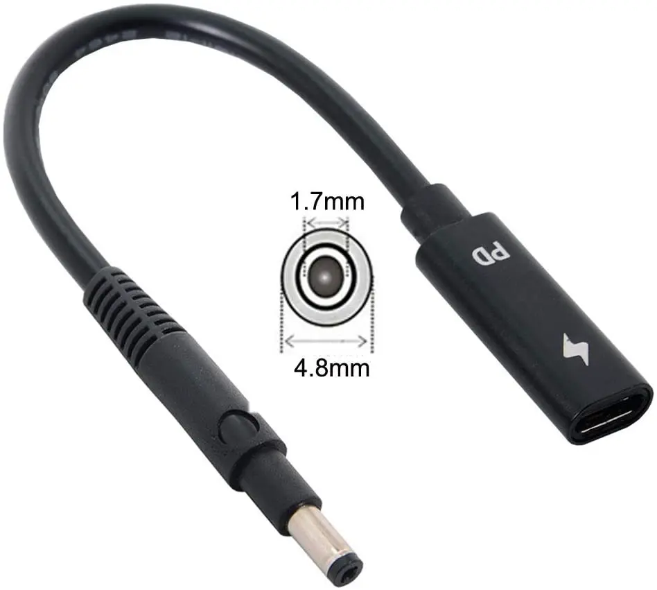 Loại C USB-C Nữ Đầu Vào DC PD Cáp Sạc Phù Hợp Với Laptop 18-20V (4.8X1.7Mm)