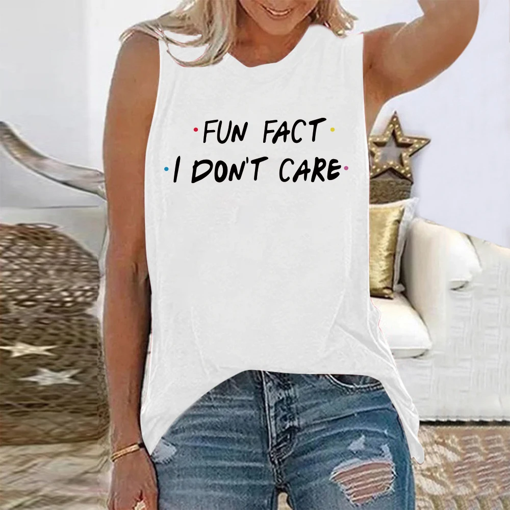 Seeyoushy Fun Fact I Don't Care Print Funny Women T Shirt Harajuku Summer Loose Sleeveless Tees Tops for Womens Clothes Fashion