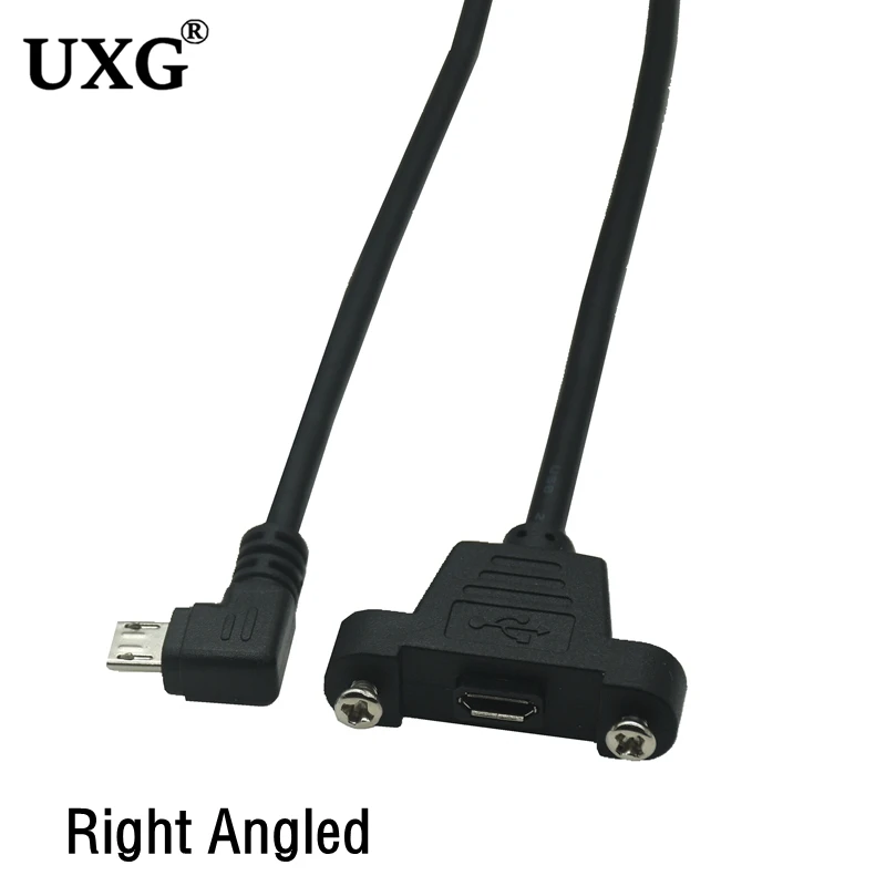 90 degree left Right angle micro-usb port male to female lock connector micro usb panel mount extension cable with screw mount