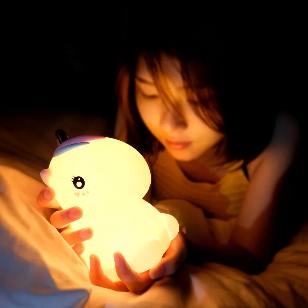 Luz Nocturna LED con Sensor táctil para niños, lámpara de silicona recargable por USB, bonito unicornio, regalo de cumpleaños