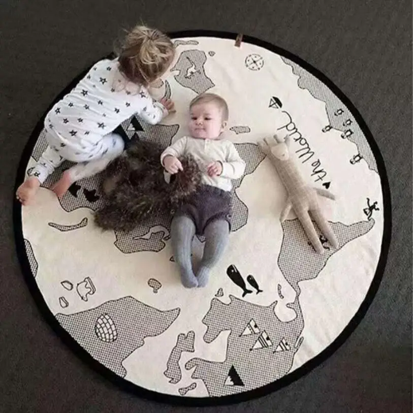 

Nordic Style Adventure World Map Play Pad Round Baby Crawling Mat Canvas Tent Carpet Children's Room Decoration Photography Prop