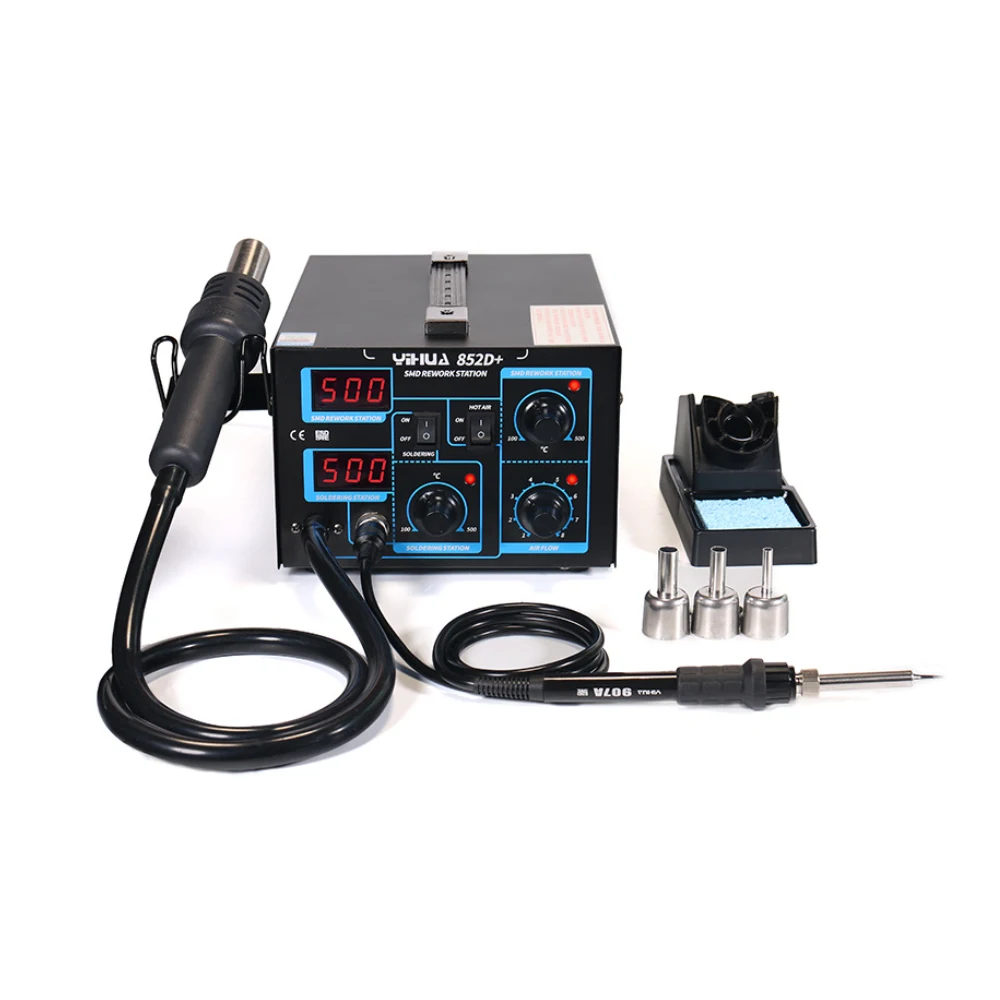 YIHUA 852D+ Air pump air gun Hot welding Soldering Station With Soldering Iron Heat Gun Tool BGA Welding SMD Desoldering Station