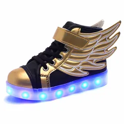 7ipupas criança sapatos brilhantes, usb recarregável, asas de anjo, tênis luminosos para meninos e meninas, tênis de luz led