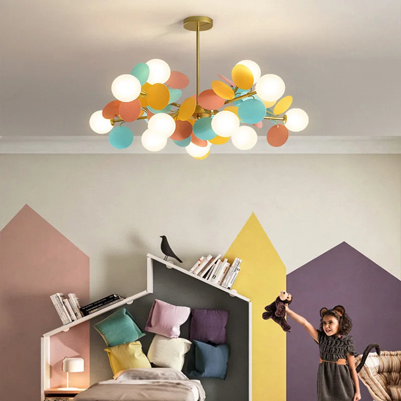 Imagem -03 - Lustre para Crianças com Multicolorido Flor Ramo Kids Pingente Lâmpada Luzes Penduradas para o Quarto Moe Luminárias