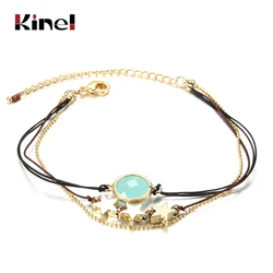 Kinel Boho Blue Stone Chain Bracelets For Women Girls Fashion Multilayer Geometric Star Knot Beads Bangles Bracelet Punk Jewelry