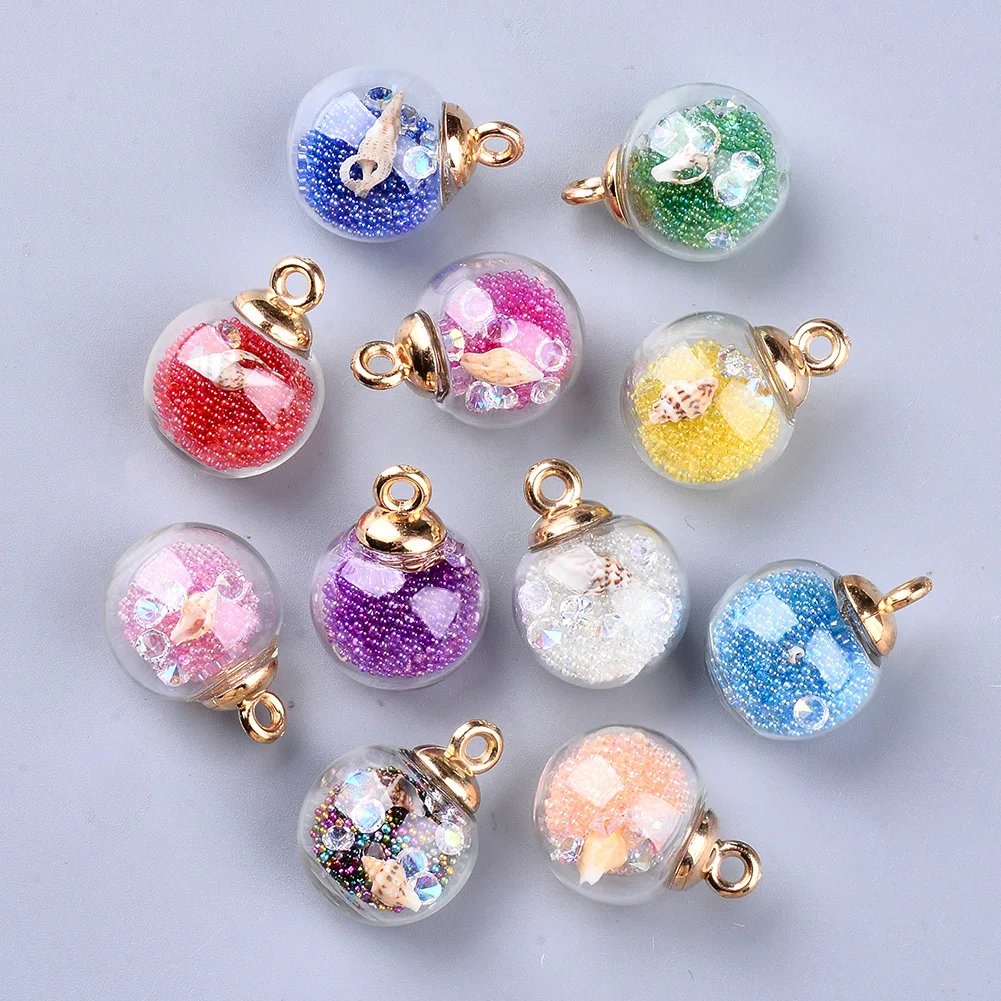 20Pcs Transparent Glass Globe Bubble Ball Pendants Charms with Conch Shell Glass Micro Beads for Jewelry Making Crafts Design
