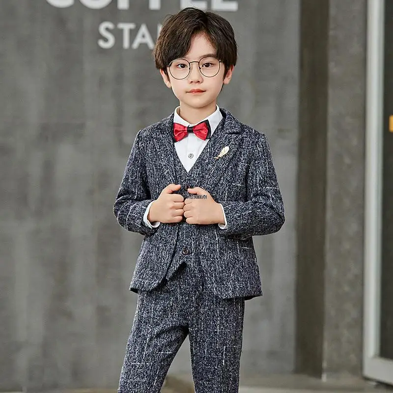 

2021 Flower Boys Wedding Suit England Style Gentle Boys Formal Tuxedos Suit kids Blazer Party Suit Performance Dress Costume