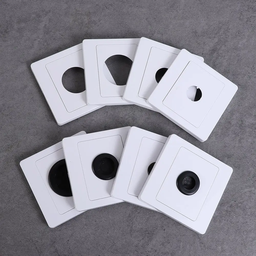 86Type White Cable Socket Panel Decorative Cover Wall Blank Panel With Outlet Hole Rubber Pad Wiring Accessories Home Improvemen