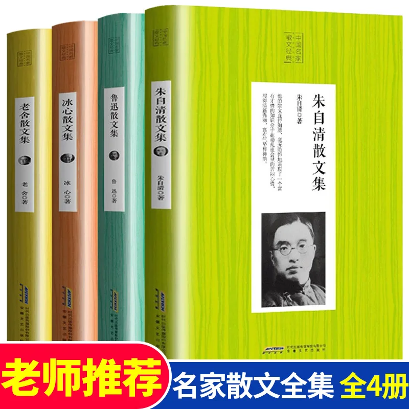 

New Full Set 4 Books Chinese Literature Classic Essays Lu Xun Zhu Ziqing Lao She Bing Xin / Chinese Famous Fiction Novel Book