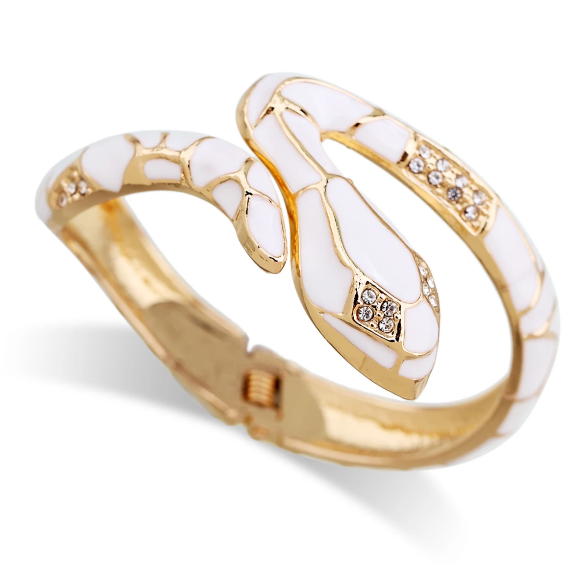 HAHA&TOTO Trendy Statement Chunky Enamel Snake Bangle Cuff Bracelet for Women Girls Gold Plated Rhinestones Crystal Bracelet
