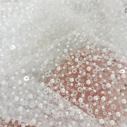 New Luxury Heavy Industry Encryption Pearl Sequin Beads Lace Fabric Garment Skirt Wedding Dress Fabric