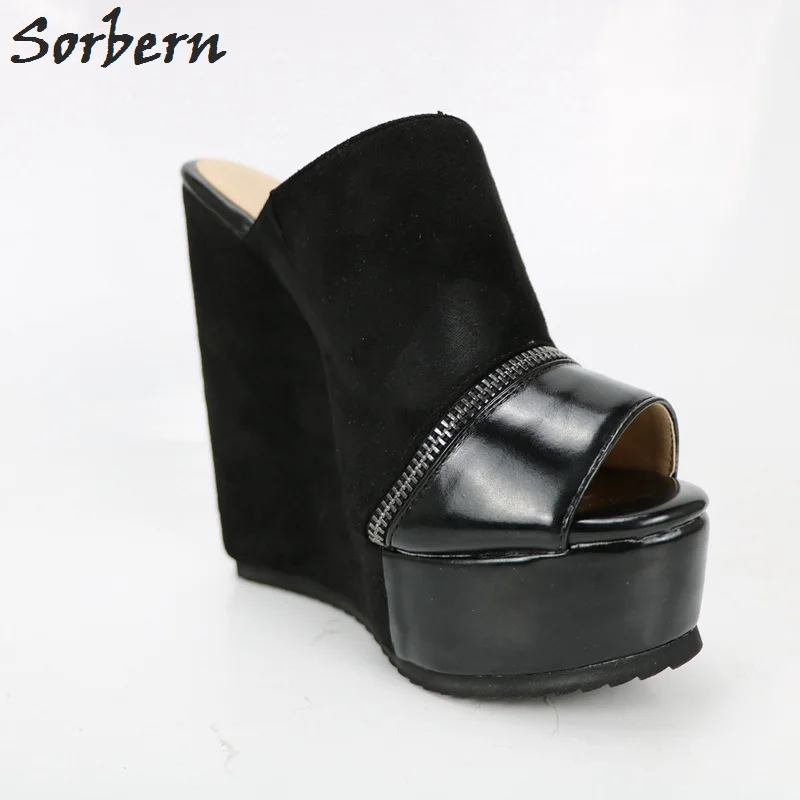 Sorbern Red Open Toe Summer Sandals For Women Slides Wedges Extrem High Heels Platforms Zipper Open Slippers Women Casual Shoes