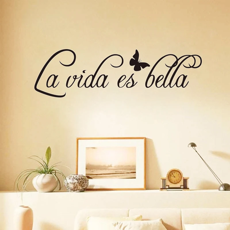 La Vida Es Bella Wall Stickers Vinyl Removable Spanish French Sentence Wall Decals For Living Room Bedroom Decoration Wallpaper