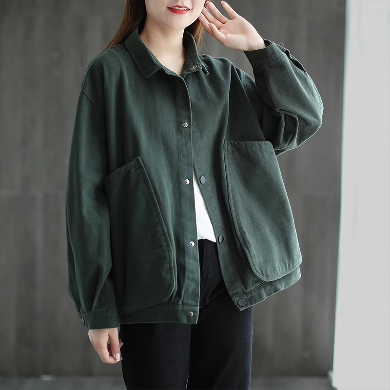 Jackets Women Basic Unisex Solid Loose College Street Wear Popular Pockets Turn-down Collar Couples BF Outwears Leisure Simple