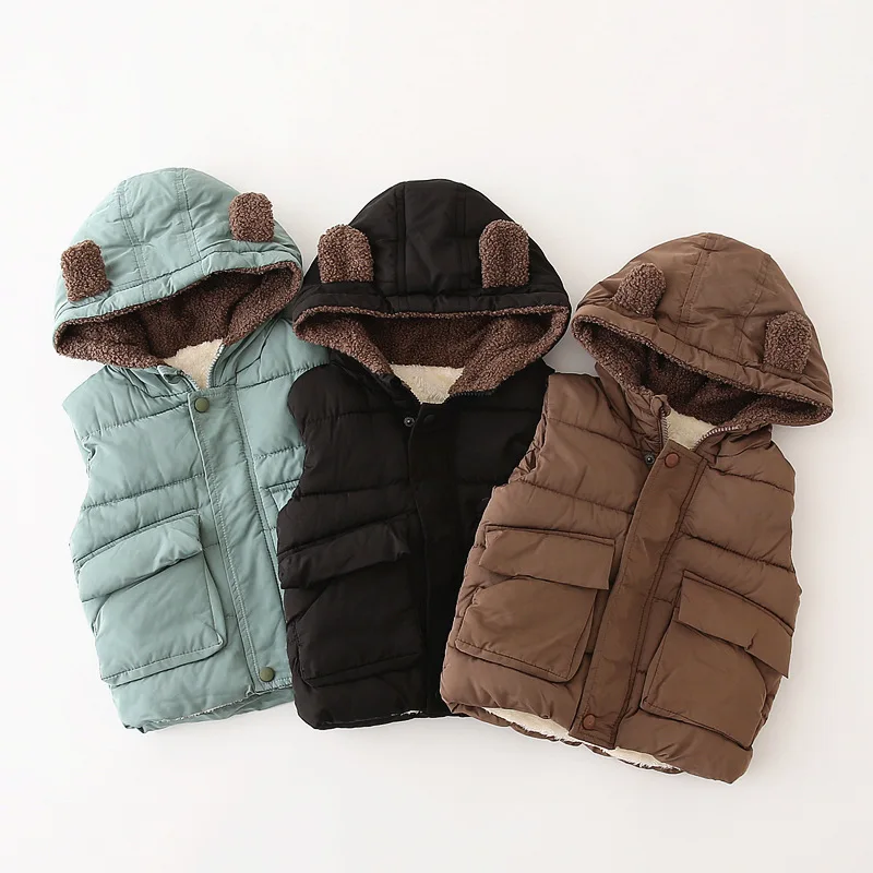 Baby Boys Winter Vest Fashion Girls Clothing 2023 Sleeveless Bear Coats With Hooded Warm Children Clothes 2-6 Years Old Infants