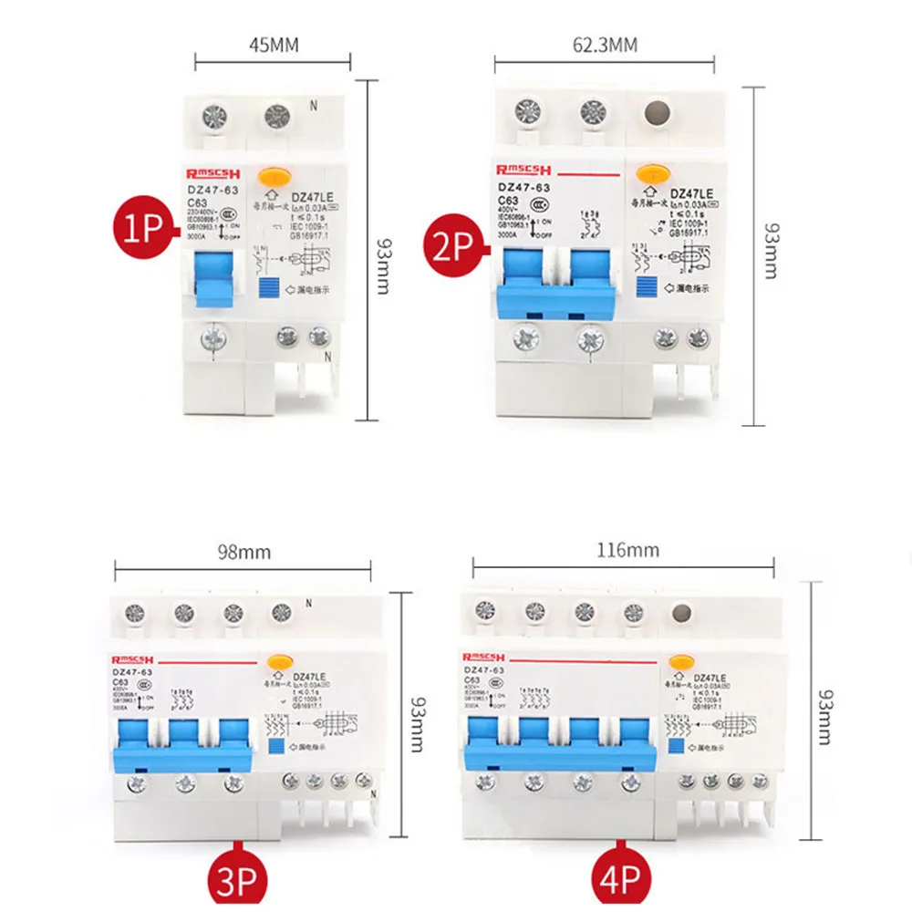 DZ47LE-63 Overload Protection ELCB Earth Leakage Circuit Breaker