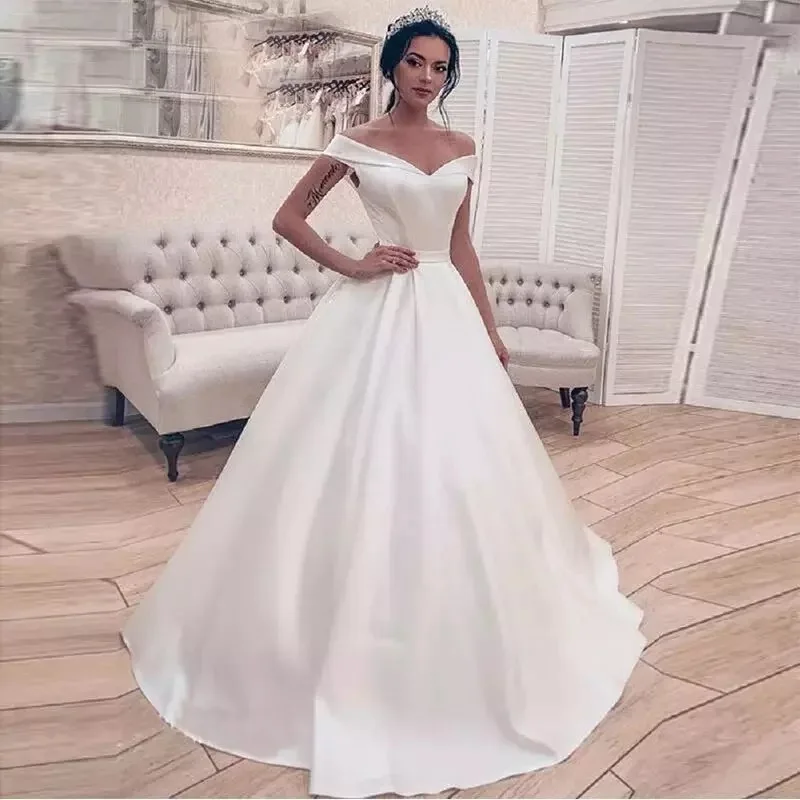 Robe De Mariee Vestido Boho Wedding Dress Satin Longue Robe De Soiree Simple Robe De Soiree Bride To Be платье платье принцессы