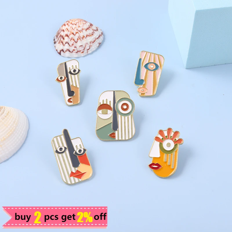 Modern Geometric Portrait Art Metal Enamel Pins Abstract Face Brooch Backpack Clothes Lapel Pins Badge Jewelry Gift For Friends