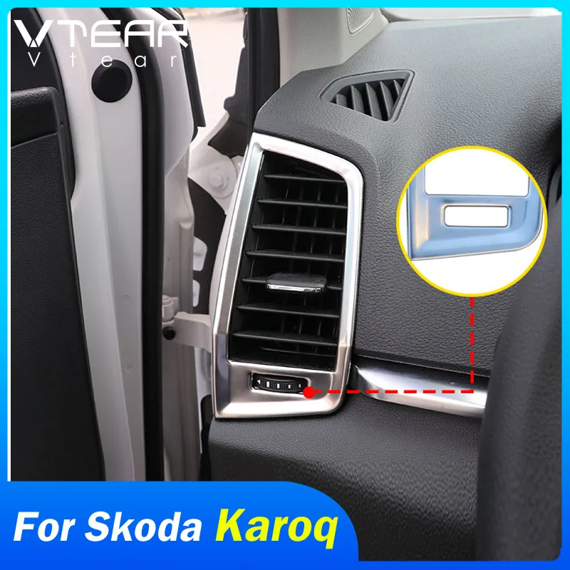 Vtear For Skoda Karoq Interior Chrome Front Air Condition Outlet Vent Moldings Cover Cap Trim Frame Accessories Car-styling Auto