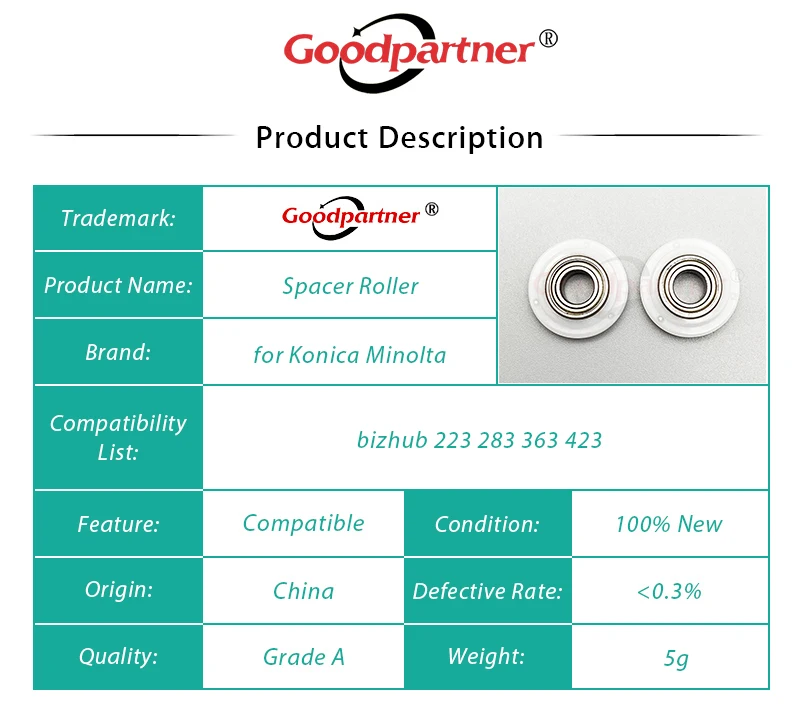 10X A1UD371700 A1UD371800 4068371900 A1UDR90100 Spacer Roller for Konica Minolta bizhub 223 283 363 423